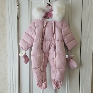 Baby Girl Pink Hooded Snowsuit 9-12 Months
